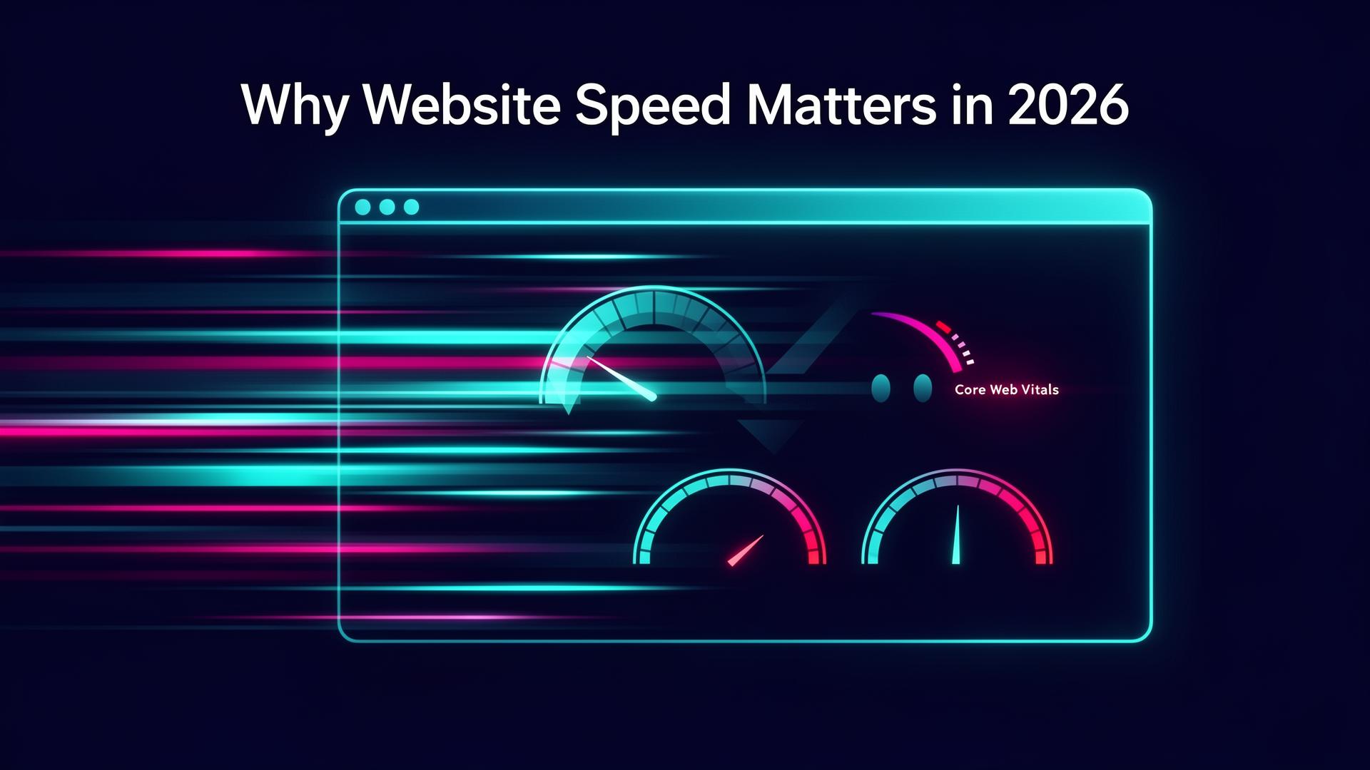 Illustration representing fast website speed and Core Web Vitals in 2026